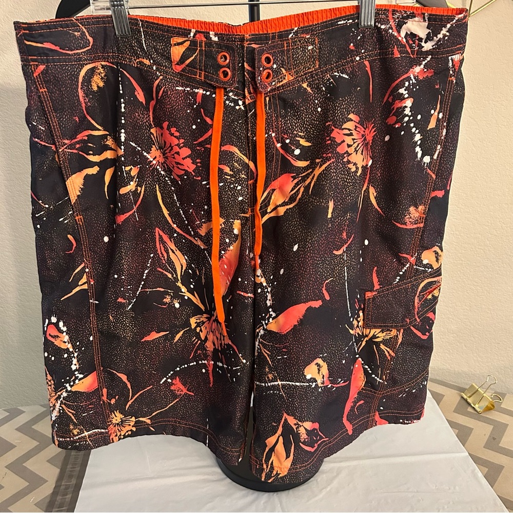 Speedo Men's Swim Trunks - Black and Orange Floral